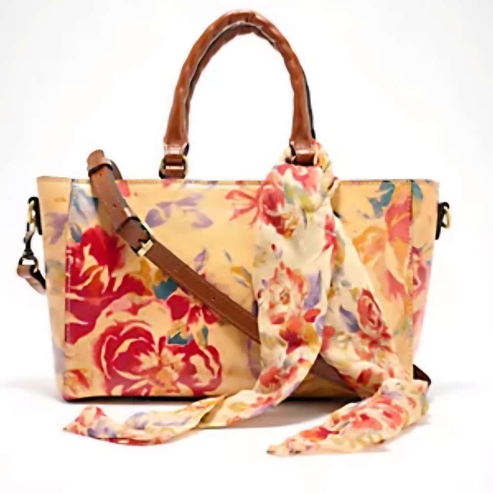 Patricia Nash Aileen Leather Top Handle Satchel with Scarf Color: Agean Blooms